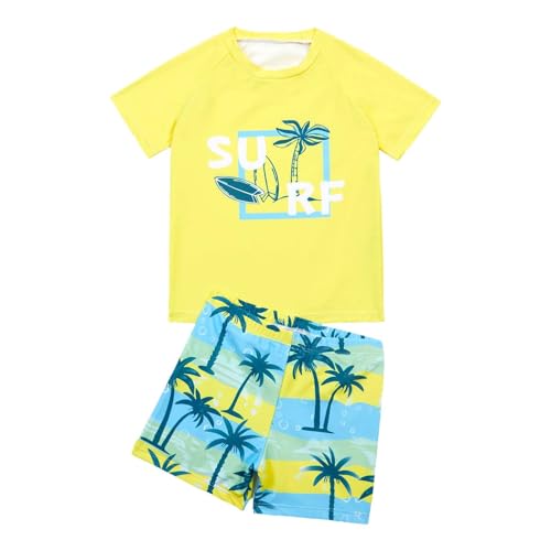 Generisch 2025 Set de baño con bañador y estampado de coco y tabla de surf para niños bikini adolescentes, amarillo, 6-7 años