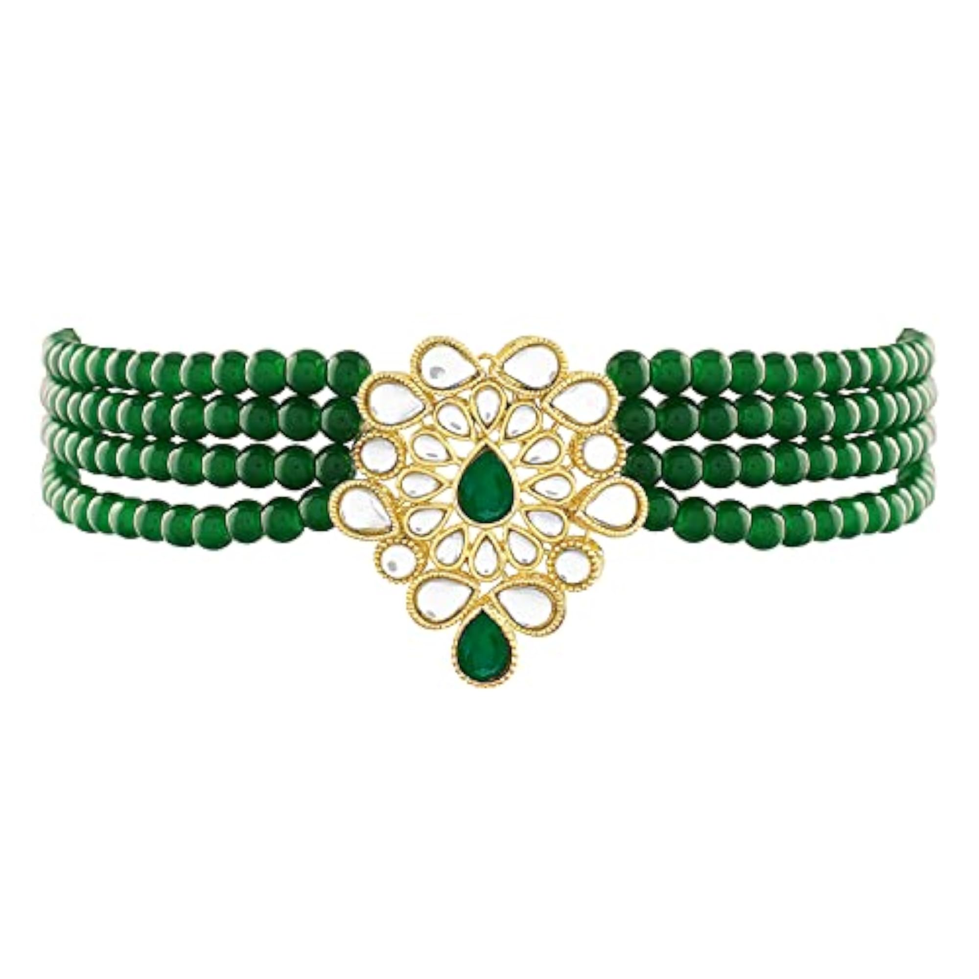Plated Kundan Studded Choker Necklace & Dangle Earrings Set