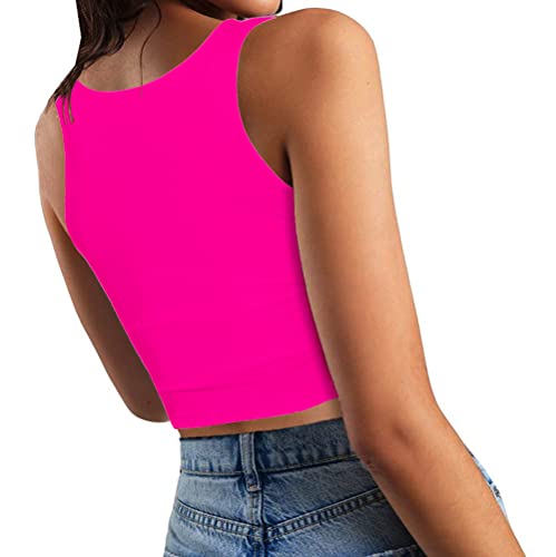 Sanxiawaba Women's Sleeveless Crop Tank Tops Scoop Neck Summer Cute Camis Going Out Tops Neon Hot Pink Medium #TOP1