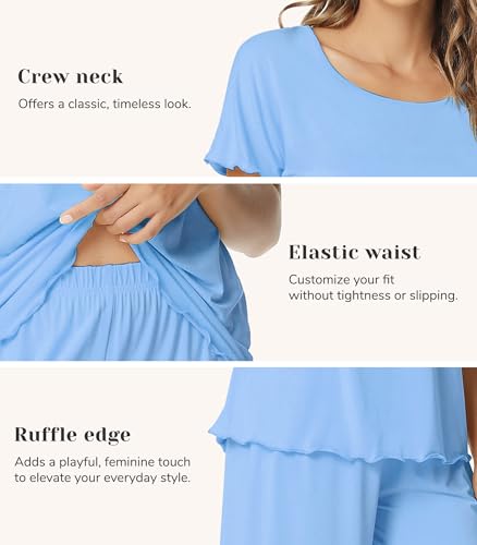 Image of NACHILA Women's Bamboo Viscose Pajama Sets Summer Cooling Short Sleeve Capri Soft Pjs Night Sweats Moisture Wicking Sleepwear