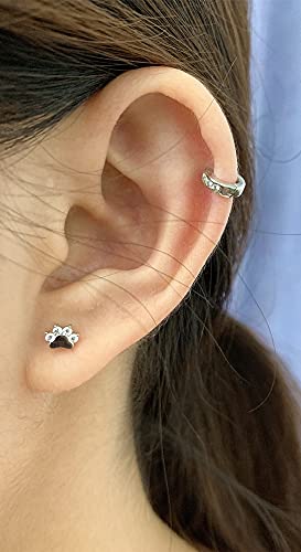 18G Mini Paw Print Cz Stud Earrings Sterling Silver Cartilage Tiny Ball Screw Back Small Studs Hypoallergenic Tragus Helix Cute Animals Dainty Sleeper Stud Earrings For Women Girls Daughter Pet Lovers (Silver) #TOP3