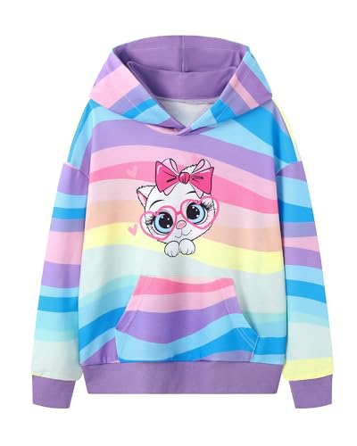 Latnnut Girls Hooded Sweatshirts Size 7-8, Rainbow Cat Graphic Clothes