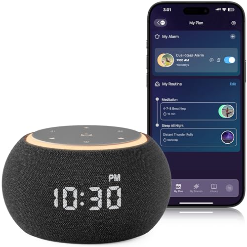 Hotmoon Alarm Clock with Sound Machine for Sleep, Luna Pro Dual-Stage Alarm, 507 Non Looping Sounds,...