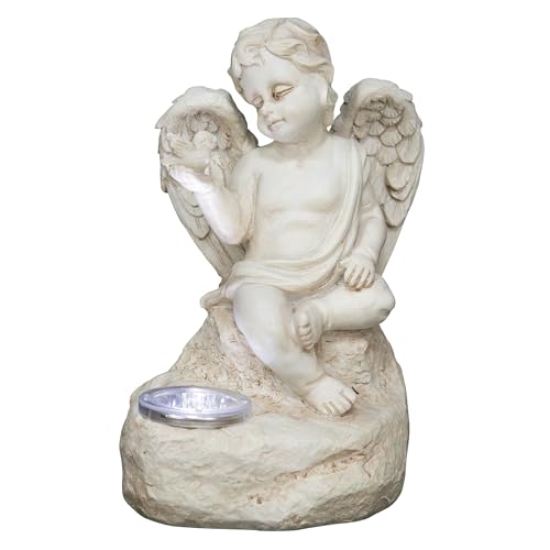 GardenKraft 11109 Cupid - Luz solar para exteriores, adorno de ángel, material duradero resistente a la intemperie, iluminación LED eficiente, color blanco