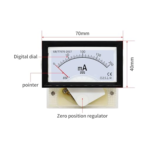 Ampèremètre CC 100mA encastrable pour panneau 40x70 mm
