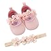 Zapatos de Niña con Diadema Regalo Set Bautizo Lovely Algodón Flor Suave Suela Zapatillas Antideslizantes Zapatos de Princesa