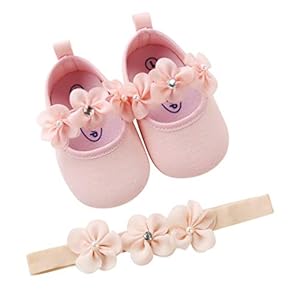 EDOTON 2 Pcs Kleinkind Schuhe+ Stirnband, Baby Mädchen Blumen Schuh Anti-Rutsch-Weiche Besondere Anlässe Taufe Hochzeit Party Schuhe