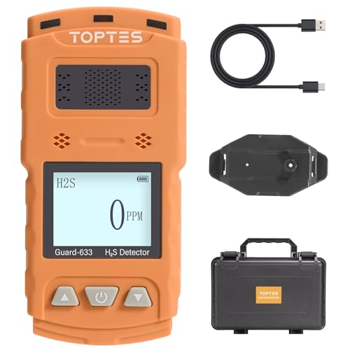 TOPTES Guard-633 Detector de H2S, Monitor de H2S con Sensor de Gas Preciso, Respuesta Rápida de 0.5S, 7 Días de Duración de Batería, Rango de Alarma Ajustable, Seguridad a Prueba de Explosiones