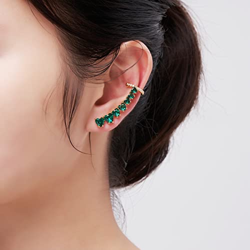 Ear Cuff Climber Earrings For Women 925 Sterling Silver Post Stud Earrings Gold Plated 7 Green Cubic Zirconia Cz Hypoallergenic Jewelry Gift Weinuo #TOP2