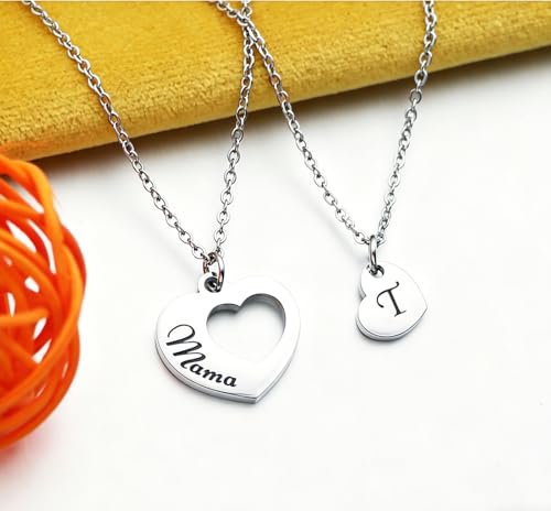Collier maman et moi pendentif cœur initiale A-Z cadeau métal