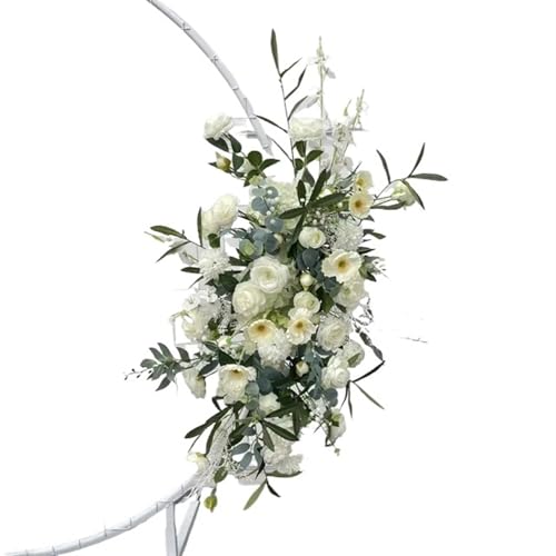 Wedding Flower Simulation Artificia Silk Flowers Round Pavilion Art Window Decoration Wedding Props T Stage Leaf Hanging(White rose M)