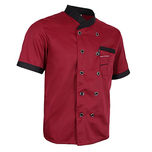 Vêtements de cuisine manche courte rouge XL Baoblaze pour chef et serveur