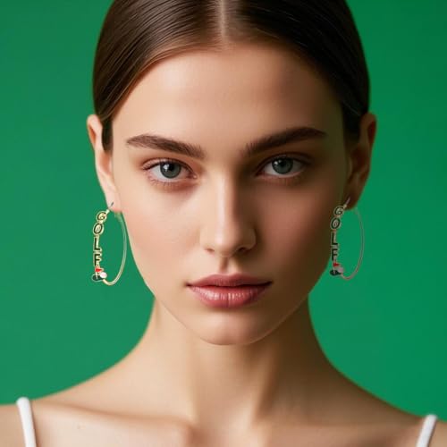 Golf Hoop Earrings for Women Golf Ball Tee Bag Cart Earring Statement Golf Themed Earrings Putting Green Earrings Sport Game Day Golf Accessories Outfits Jewelry Gifts3