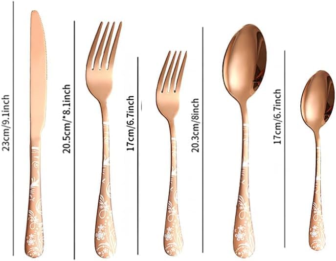 Image of aDai Premium 20 Piece Stainless Steel Cutlery Set | Floral Handle | Includes Spoon Fork Knife Teaspoon | Perfect for Corporate Gifting (Rose Gold)