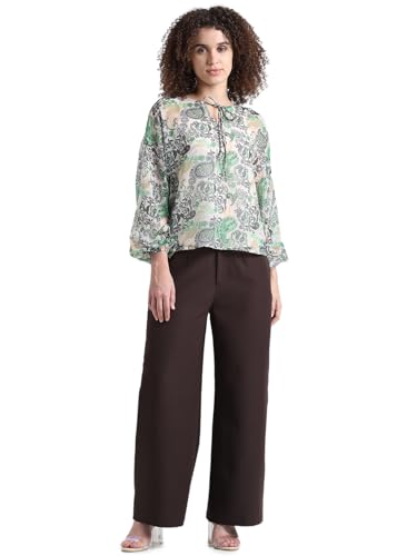 Image of ONLY Ethnic Motifs Printed Tie-Up Neck Puff Sleeves Chiffon Top