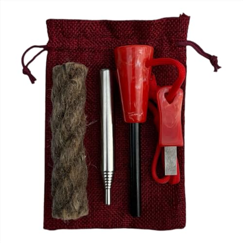 Feuerstahl Survival Outdoor Set 6-Teilig, Zunder für Feueranzünder, Feuerstahl mit Griff, Teleskop â€¦ – Miniatur
