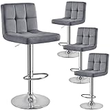 Yaheetech Bar Stools Set of 4, Velvet Fabric Swivel Barstools, Height Adjustable Counter Chairs, Modern Stools with Back for Bar Kitchen Island Dining Room, Dark Grey