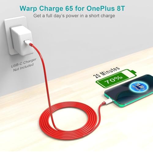 Image of 65W / 100W Warp Fast Charging Type C to Type C Cable 6.5A PD Data Sync Compatible with OnePlus 10R /9 Pro /9R /9RT /8T /Nord, Samsung, Realme - Durable Red Cable 1 Meter