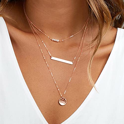Turandoss Rose Gold Necklace For Women - Dainty Layering Necklace14K Rose Gold Plated Bar Necklaces For Women Adjustable Choker Necklace Simple Rose Gold Necklace For Women thumb #1