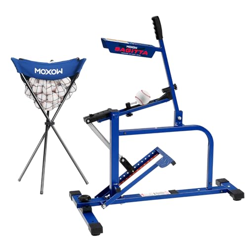 MOXOW Sagitta Baseball & Softball Pitching Machine with Ball Caddy - Portable Ball Launcher for Batting and Fielding Practice, Ideal for All Skill Levels