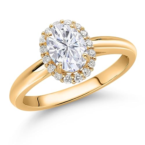 Gem Stone King 10K Yellow Gold Customized and Personalized 7X5MM Oval Gemstone Birthstone and White Lab Grown Diamond Halo Engagement Ring For Women3