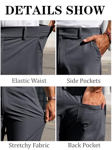 Image of Runcati Mens Stretch Golf Pants Casual Dress Pants Work Trousers | Slim Fit, Quick Dry, Lightweight, Comfy, Slacks, Pockets, Elastic Waist, Tapered, Cropped, 30 inch, 29 inch, Chino