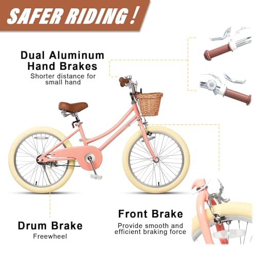 Image of Petimini Vintage Kids Bike for Girls, 12-20 Inch Classic Bicycle with Wicker Basket & Bell, High Tensile Steel Frame, Training Wheels (12-18 inch), 85% Pre-Assembled, Retro Bike for Outdoor Riding