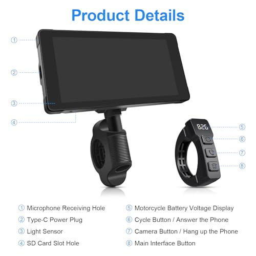 Image of LBW Premium Motorcycle Dash Cam DVR: Wireless Motorcycle Carplay & Android Auto, TPMS, 1080P HD Dash Cam Front and Rear, 5.5 inch Touch Screen, Bluetooth, Waterproof, 128GB TF Card, Siri & Google Voice