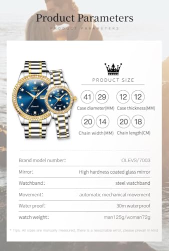 Image of OLEVS Couple Watch Men and Women His and Her Watches Set Analog Date Diamond Stainless Steel Waterproof Luminous Wrist Watch