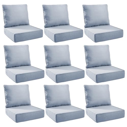 Image of Outdoor Cushion Set for Patio Furniture, UV Resistant, Water Resistant - 6 Inch Thick Foam Garden Cushions- 24x24 Inch Patio Seat Covers for Chair /Sofa /Couch | Baby Blue | 9-Pack |