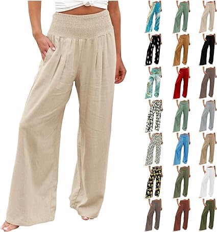Tummy Control Women High Waisted Lounge Pants Casual Wide Leg Boho Trouser Summer Drawstring Sweatpants with Pocket