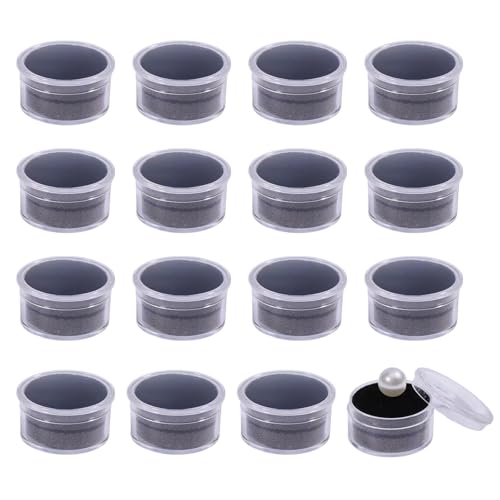 CHGCRAFT 50 mini Boîte Ronde pour Pierres Précieuses Petite Vitrine pour Diamants en Vrac avec Couvercle Transparent et Éponge Noir 1.2 × 0.7 pouces