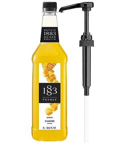 Image of 1883 Mango Syrup with Pump - Premium Flavoring Syrup for Cocktails, Mocktails, Lemonade, Iced Tea & Tropical Drinks - 1L (33.8 fl oz) Bottle