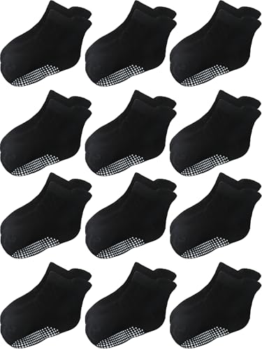 Image of Aroveea Non Slip Grip Ankle Baby Socks 12 Pack for Toddler Boys and Girls Kids,Infant Cute Cotton Baby Socks