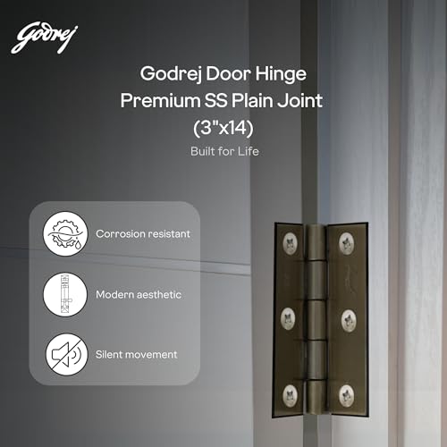 Image of Godrej Door Fittings | 3 inch x 14 Gauge Plain Joint Door Butt Hinges (Pack of1, 5 Pcs /Pack) | Antique Brass Finish, Smooth Operation | 3 Holes Kabza for Doors, Windows & Wardrobe | 1 Yr Warranty