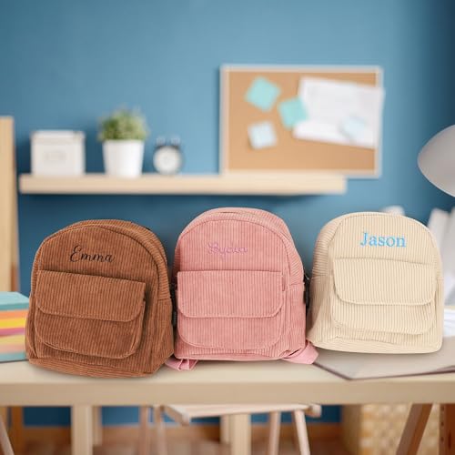 Personalized Mini Backpack with Name Custom Embroidered Corduroy Backpack Cute Small Rucksacks for Travel Casual4