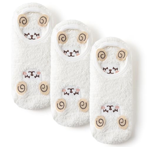 Image of 3Pairs Ankle Socks Low cut Pom Pom Fluffy Fuzzy Warm Winter Plush Slipper Socks For Women