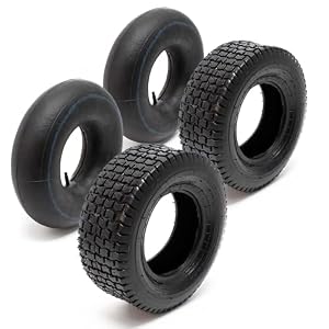 Wiltec 2x Reifenmantel 2x Schlauch Aufsitzmäher/Rasentraktor 16x6.50-8 4PR Gerades Ventil