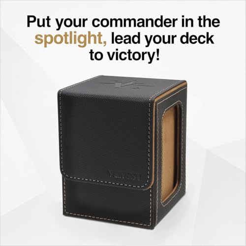 Image of Venssu MTG Deck Box for Commander Display,Card Deck Box Fits 100 Double Sleeved Cards, TCG Card Storage with 2 Dividers and 1 Toploader (Black&Brown)
