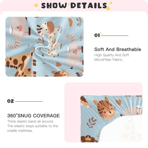 Image of Lion Giraffe Cow Pattern Crib Sheets Stretchy Portable Sheets for Baby Toddler Breathable Soft Crib Mattress Sheet for Girls Boys