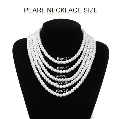 RWQIAN Naszyjnik z pereł dla mężczyzn i kobiet, 6 mm/8 mm, biały łańcuszek ze sztucznych pereł, choker, naszyjnik, perły, biżuteria, 40/45/50/55/60 cm, Stal nierdzewna