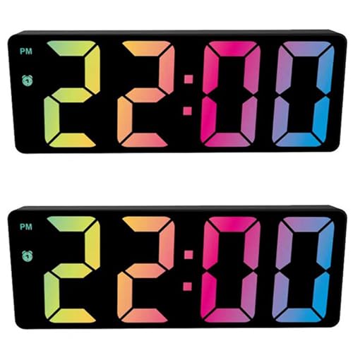 Pyugxab Lot de 2 réveils numériques à écran LED coloré - Horloge de bureau moderne pour (modèle D noir noir)