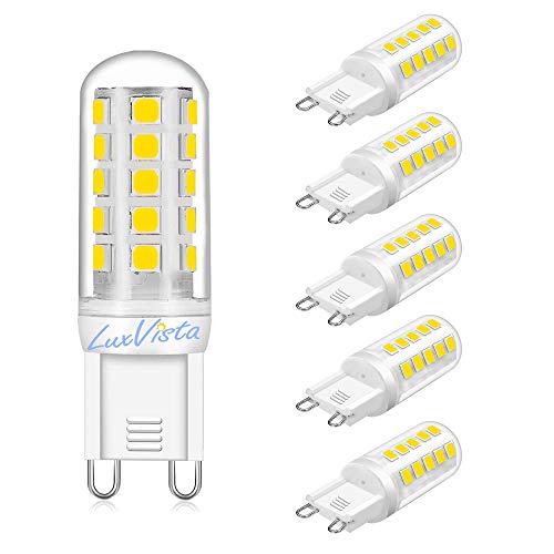 Luxvista 4W G9 Regulable Bombilla 32 SMD 2835 LEDs Equivalente a Bombilla Halógena de 35W, AC 220V-240V con 390LM, Sin Parpadeo (5-Unidades, Blanco Cálido 2700K) Cover