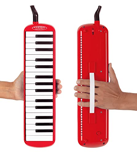 Classic Cantabile FML-32 RD Melodica - Blasharmonika mit 32 Tasten - Tonumfang: f - c³ - Booklet mit 5 Kinderliedern und bunten Aufklebern - Mit Etui, Mundstück und Anblasschlauch - Rot