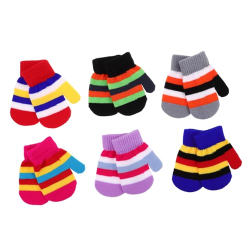 Didiseaon 6 Pairs Stretchy Warm Knit Gloves Full Finger Winter Mittens for Boys Elastic Soft Gloves for Cold Weather Outdoor Adventures