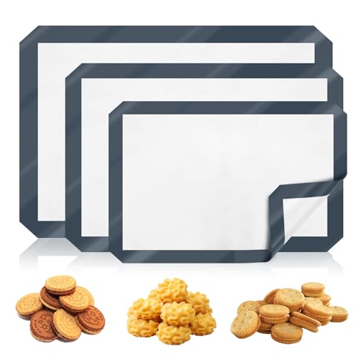 KOUHA 3er Set Backmatte aus Silikon Backfolie Silikonmatte Backunterlage Backfolie Wiederverwendbar Antihaftbeschichtung BPA Frei Backmatte für Macaron/Brot/Pizza