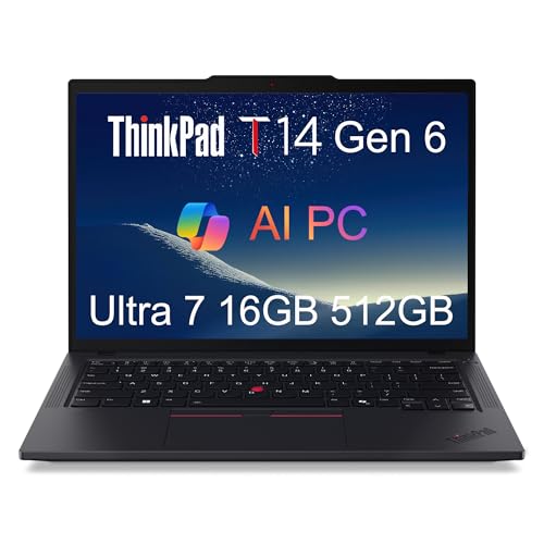 Image of Lenovo ThinkPad T14 Gen 6 Business AI PC Laptop (14 inch FHD+, Intel 12-Core Ultra 7 255U (> i7-13700H), 16GB DDR5 RAM, 512GB SSD), Fingerprint, Backlit, 5MP IR Webcam, 2x Thunderbolt 4, RJ-45, Win 11 Pro