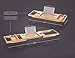 Expandable Bamboo Bathtub Caddy - Adjustable Wooden Serving Tray and Organizer for Any Size Bath Tub - Water Resistant - Phone and Tablet Compartments