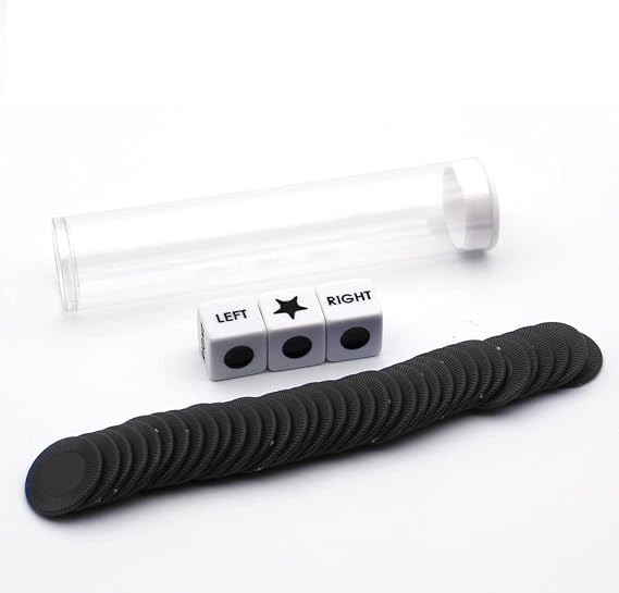 Spidfee Rigth Left Center Dice Game Set with 3 Dices + 36 Chips, Black Chips