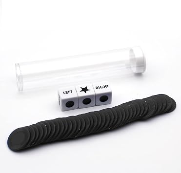 Spidfee Rigth Left Center Dice Game Set with 3 Dices + 36 Chips, Black Chips